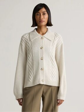 Quince Australian Merino Wool Women’s Collared Cable Knit Cardigan